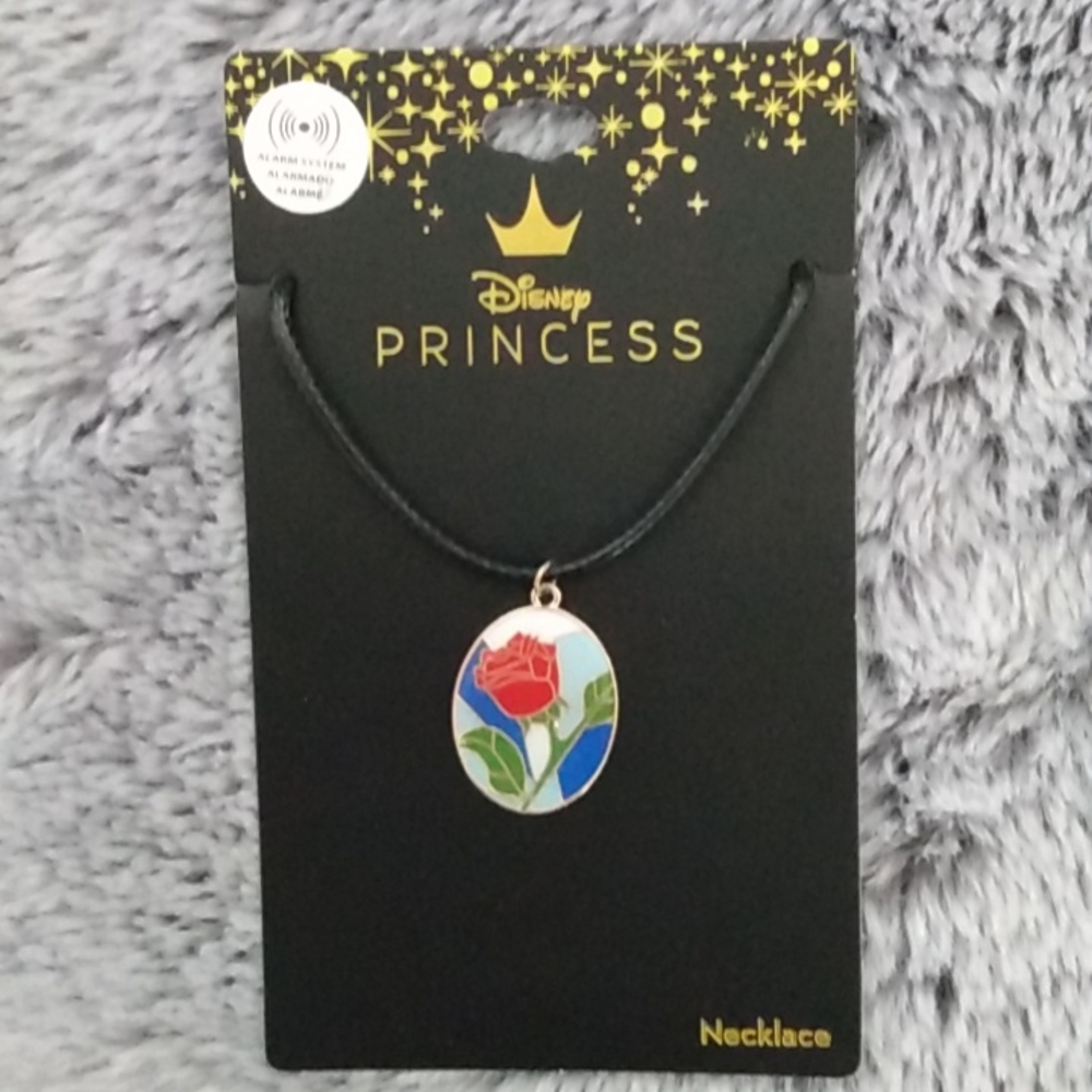 Disney Beauty & the Beast Stained Glass Rose Corded Necklace Pendant